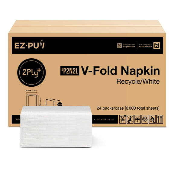 EZbrnd Premium Recycled 2ply  Interfold Dispenser Napkin, V-fold Dispenser Napkin for Restaurants, FSC Certified, 250 sheets x 24 pk, P2N2L (N4)