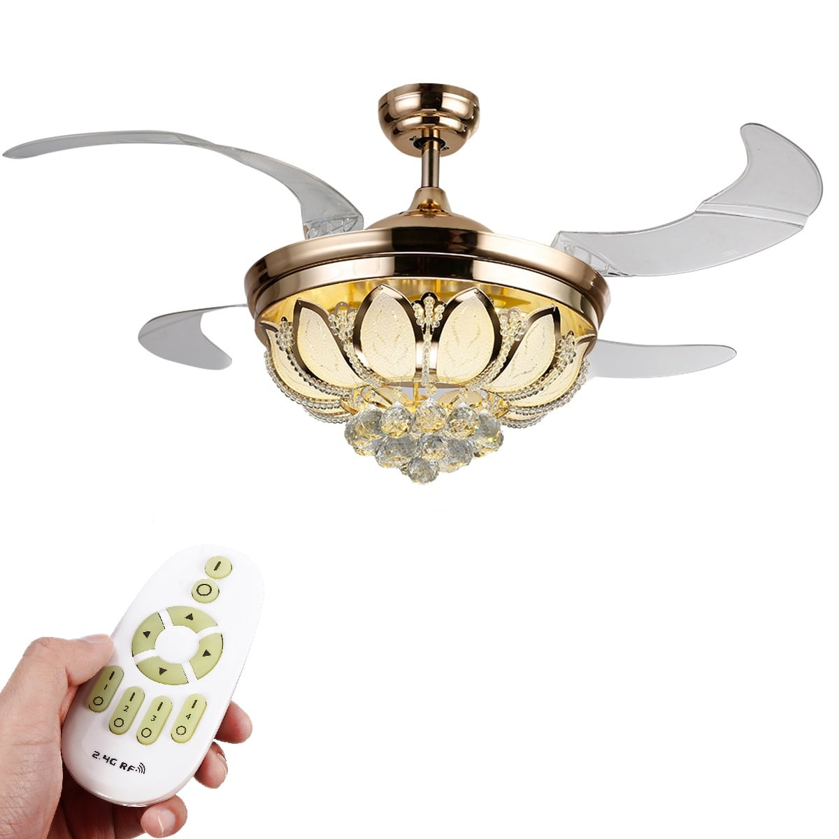 OUSGAR Dimmable Fandelier Crystal Ceiling Fans with Lights and Remote