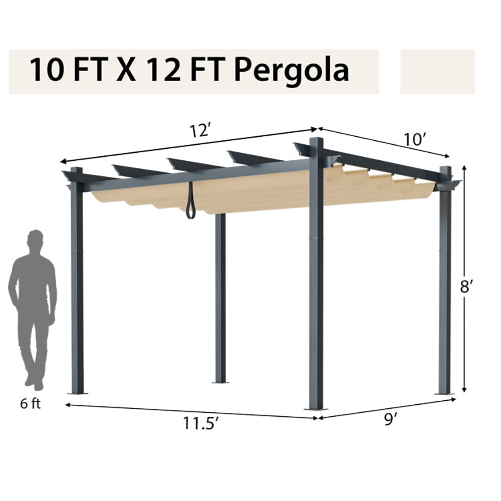 Aimee Lii 10 x 12 Feet Outdoor Aluminum Retractable Pergola Canopy Shelter Grape Trellis, Awnings for Patio Waterproof, Beige