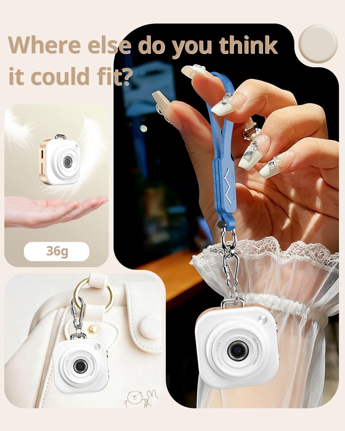 W & O Q16 Portable 48 MP Point & Shoot Digital Cameras with Keychain Camera, Gold