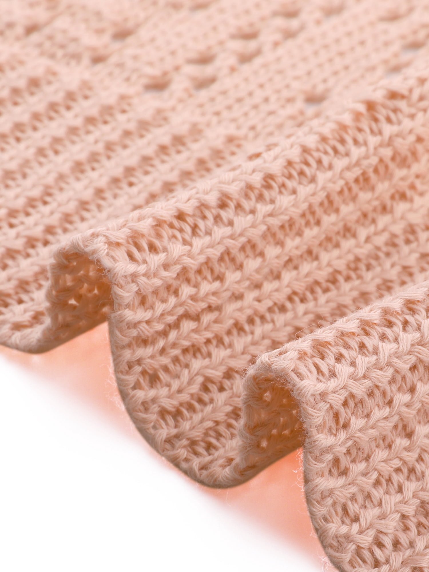 DARING DIVA Women's Long Sleeve Cropped Knit Button Up Crochet Cardigan S Peach Pink