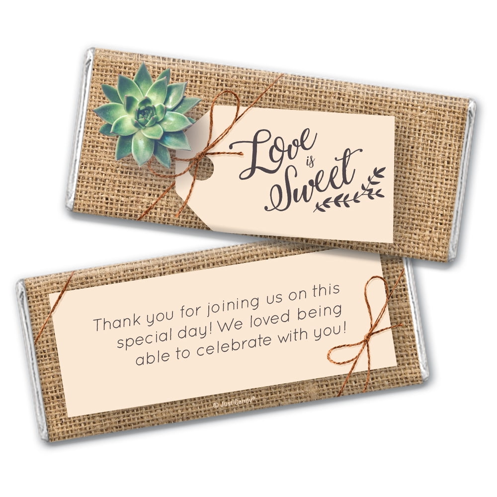 25ct Succulent Themed Wedding Favors for Guests Chocolate Bar Wrappers