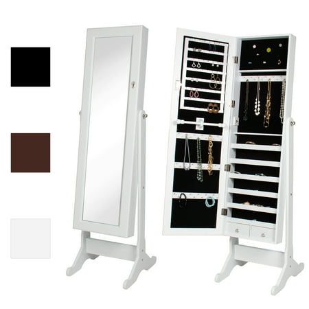Mirrored Jewelry Cabinet Armoire W/ Stand Mirror Rings, Necklaces, (Best Carbine Length Handguard)