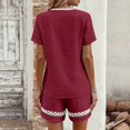 thumbnail image 4 of Likimi Two Piece Sets For Women Shorts Sleeve V Neck Solid Color Lace Top With Pocket High Waist Shorts Summer Fashion Comfort Outfit Set Rd1 Size S, 4 of 5