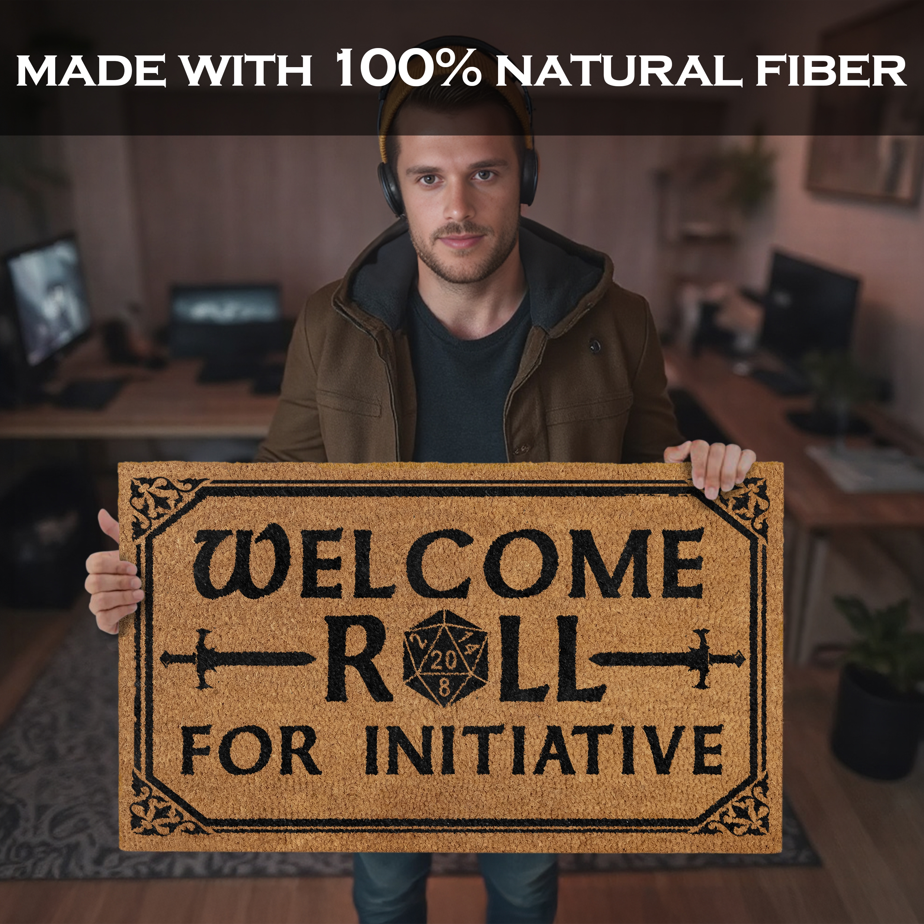 MAINEVENT Roll for Initiative Doormat 30x17 Inch, Funny Outdoor Welcome Mat for Outside