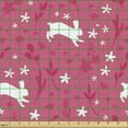 thumbnail image 2 of Ambesonne Cartoon Fabric by the Yard Upholstery, Rabbits Jumping Around, 2 Yards, Hot Pink and White, 2 of 5