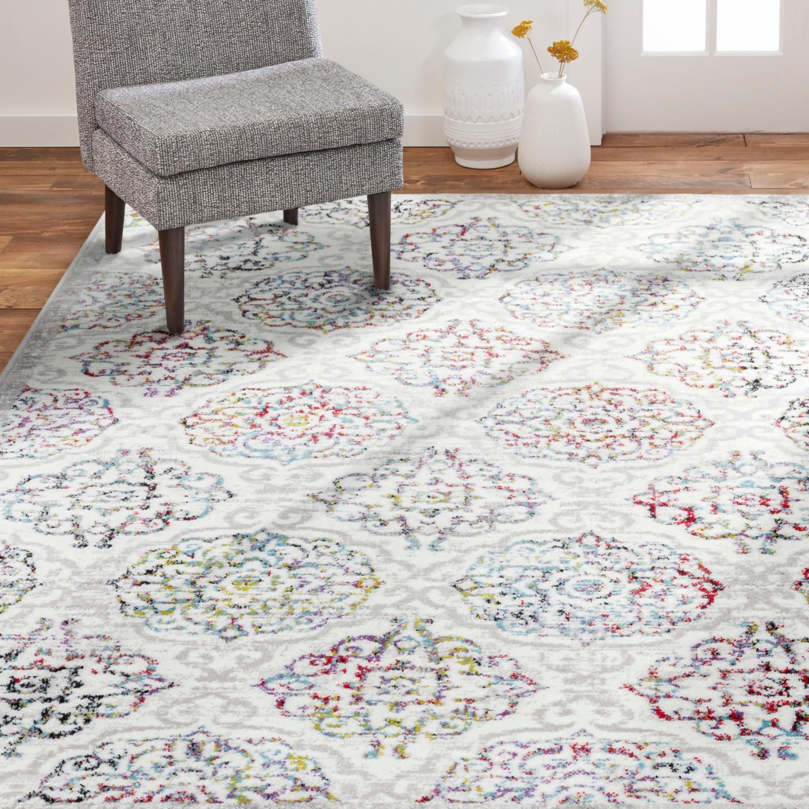 Home Dynamix Boho Andorra Transitional Damask Area Rug, Ivory/Navy Blue, 7'10"x10'2"