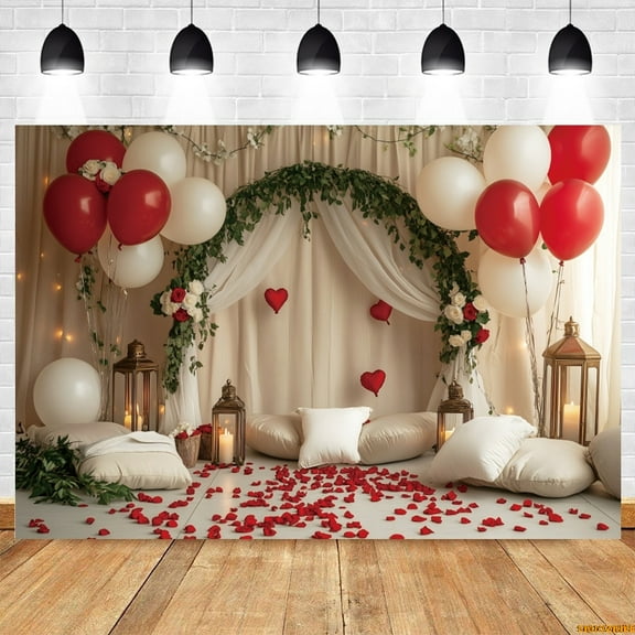 Valtine’s Day Photography Background Red Love Heart Balloon Bridal Shower Wedding Party Mother's Day r Backdrop Photoshoot