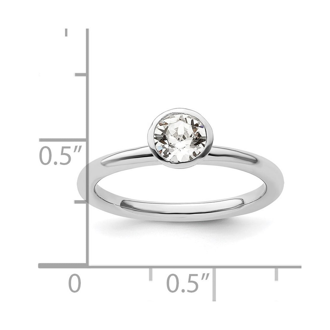 925 Sterling Silver Bezel Polished Stackable High 5mm April Crystal Ring Size 9 Stackable Ring for Women