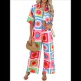 thumbnail image 3 of Conjunto de 2 Piezas de Chándal de Verano para Playa con Camisa de Corta y Botones para Mujer, Top Estampado, Pantalones Cortos de Descanso Flor A Cuadros XL, 3 of 10