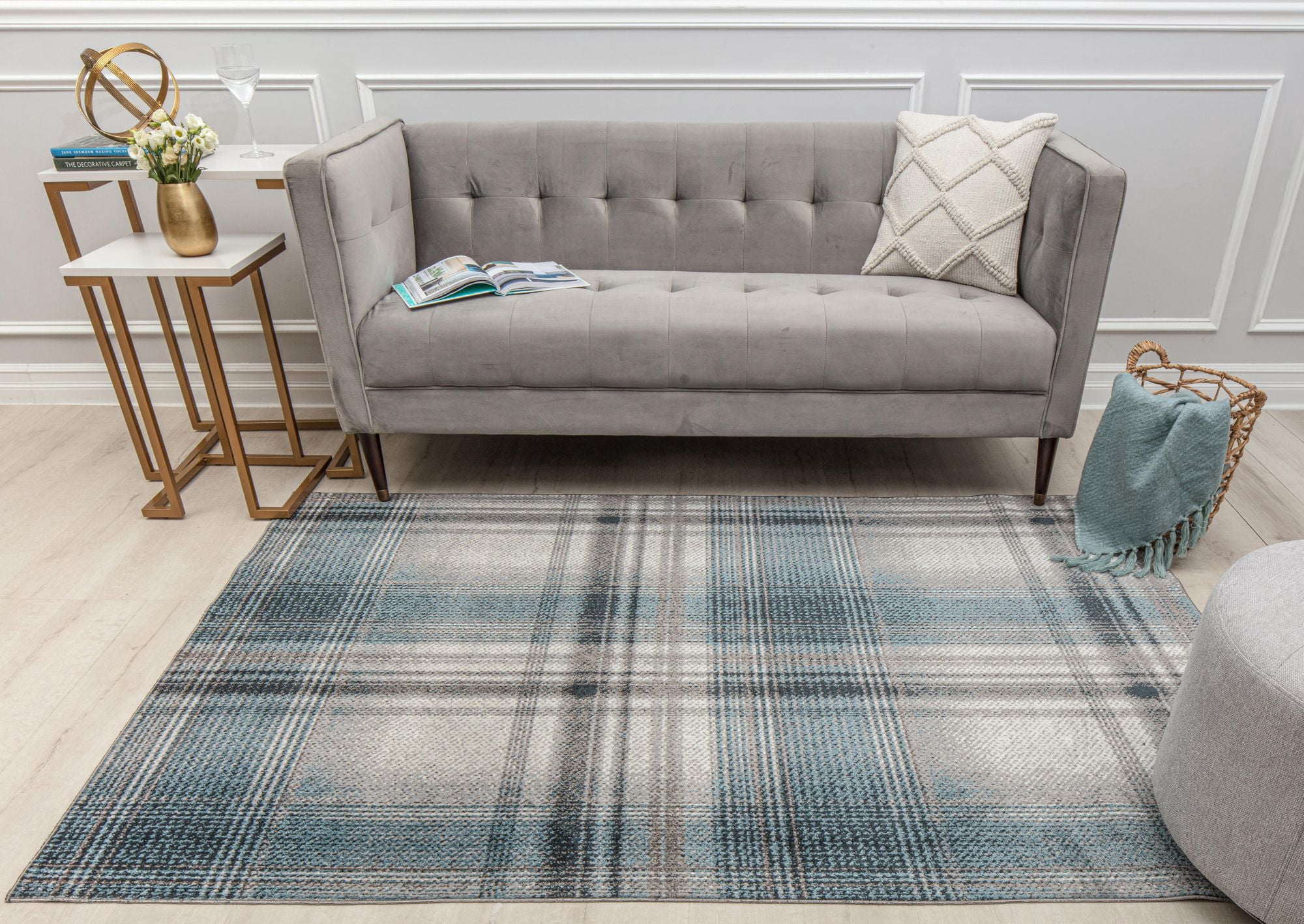 Rugs America Jaelyn JD50A Baltic Rapids Plaid Contemporary Blue Area Rug, 2'6" x 8'