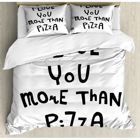 Funny Words Queen Size Duvet Cover Set Love You More Than Pizza
