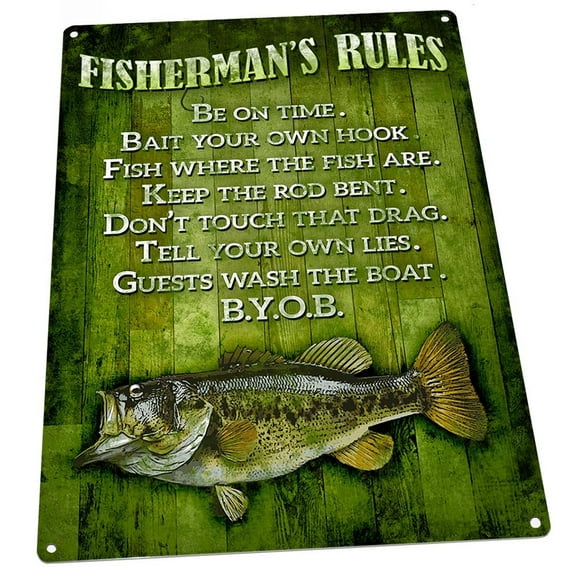 Fisherman’s Rules 9"x12" Metal Sign, Wall Decor for Office or Meeting Room