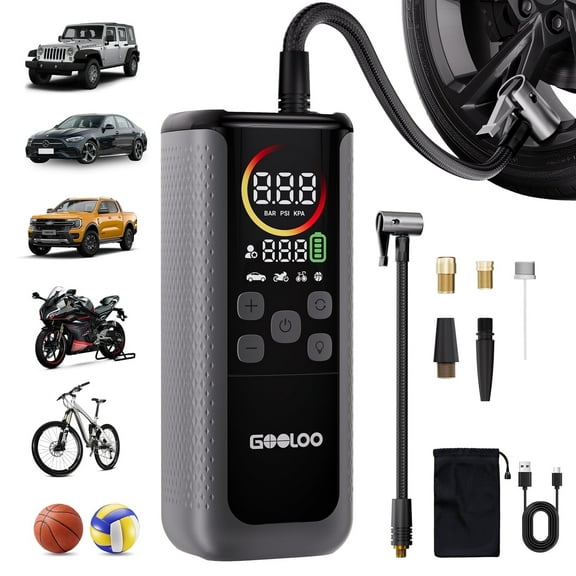 GOOLOO GT160 DUAL Tire Inflator Portable Air Compressor 10000mAh,4x Faster Dual Cylinder,160 PSI Cordless Air Pump with Dynamic Color Pressure Gauge, Tire Pump for Car Bike Motorcycle Ball