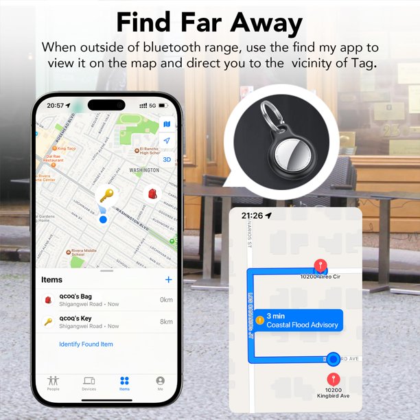 Traceur Bluetooth Air Tag Rose - Compatible Localiser Apple (iOS), Pile CR2032, Pour Clés, Sacs, Anti-perte