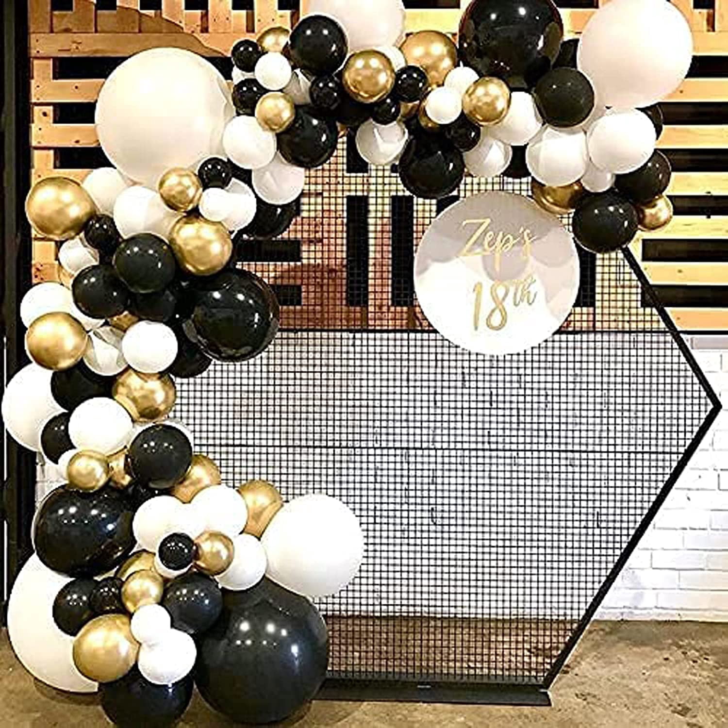KIRIKOU 138pcs Black Gold and White Balloon Garland Arch Kit 18" 12" 10" 5" Chrome Metallic Confetti Pastel Latex Balloons for Birthday Wedding Baby Shower Party Decors