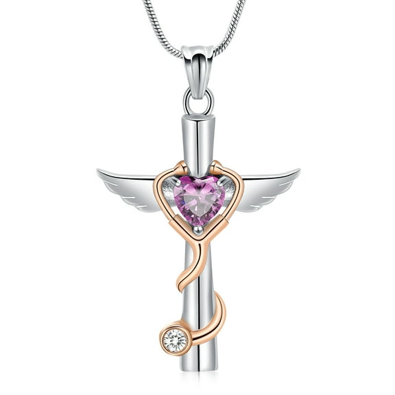 Stethoscope Heart Cross Urn Pendant Cremation Jewelry for Ashes Holder Memory Necklace Memorial Jewelry