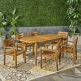 thumbnail image 3 of GDF Studio Elkins Outdoor Acacia Wood 7 Piece Dining Set, Teak, 3 of 13