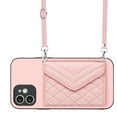 thumbnail image 2 of Envelope Design for iPhone 12 Case RFID Blocking Wallet Card Holder Leather PU Flip Cover Folio Lanyard Crossbody Strap Women Girl Magnetic Clasp Kickstand For iPhone 12, Pink, 2 of 10