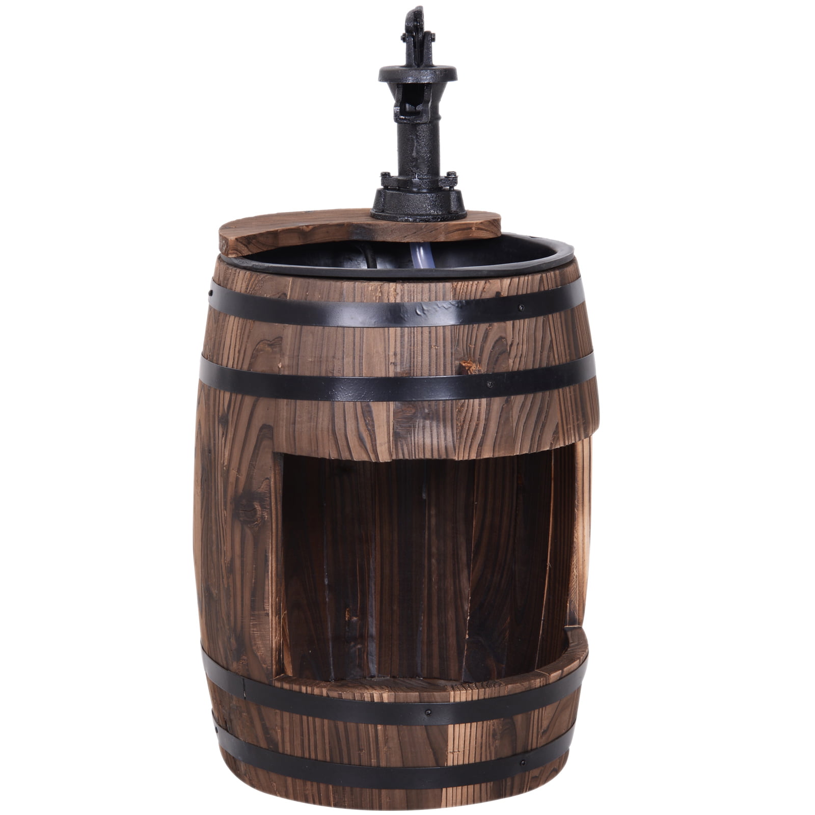 Type A Outsunny Wood Barrel Patio Water Fountain Garden Decorative Ornament Water Feature with Electric Pump