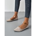 thumbnail image 3 of Women Faux Pearl Decor Point Toe Ankle Strap Flats  Elegant Apricot Faux Suede Pumps, 3 of 6