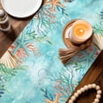 thumbnail image 3 of Coastal Table Runner 60 Inches, Summer Nautical Beach Coral Starfish Blue Ombre Bed Runner Dresser Scarves Tabletop for Indoor Outdoor Parties/Ceremony/Banquet, 13" x 60", 3 of 8
