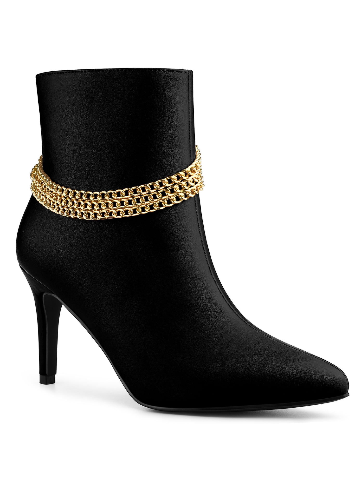 Allegra K Women's Pointy Toe Stiletto Heels Chain Ankle Boots