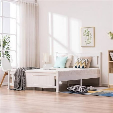 UBesGoo Queen Wood Platform Bed with Hardwood Slats & Headboard  White