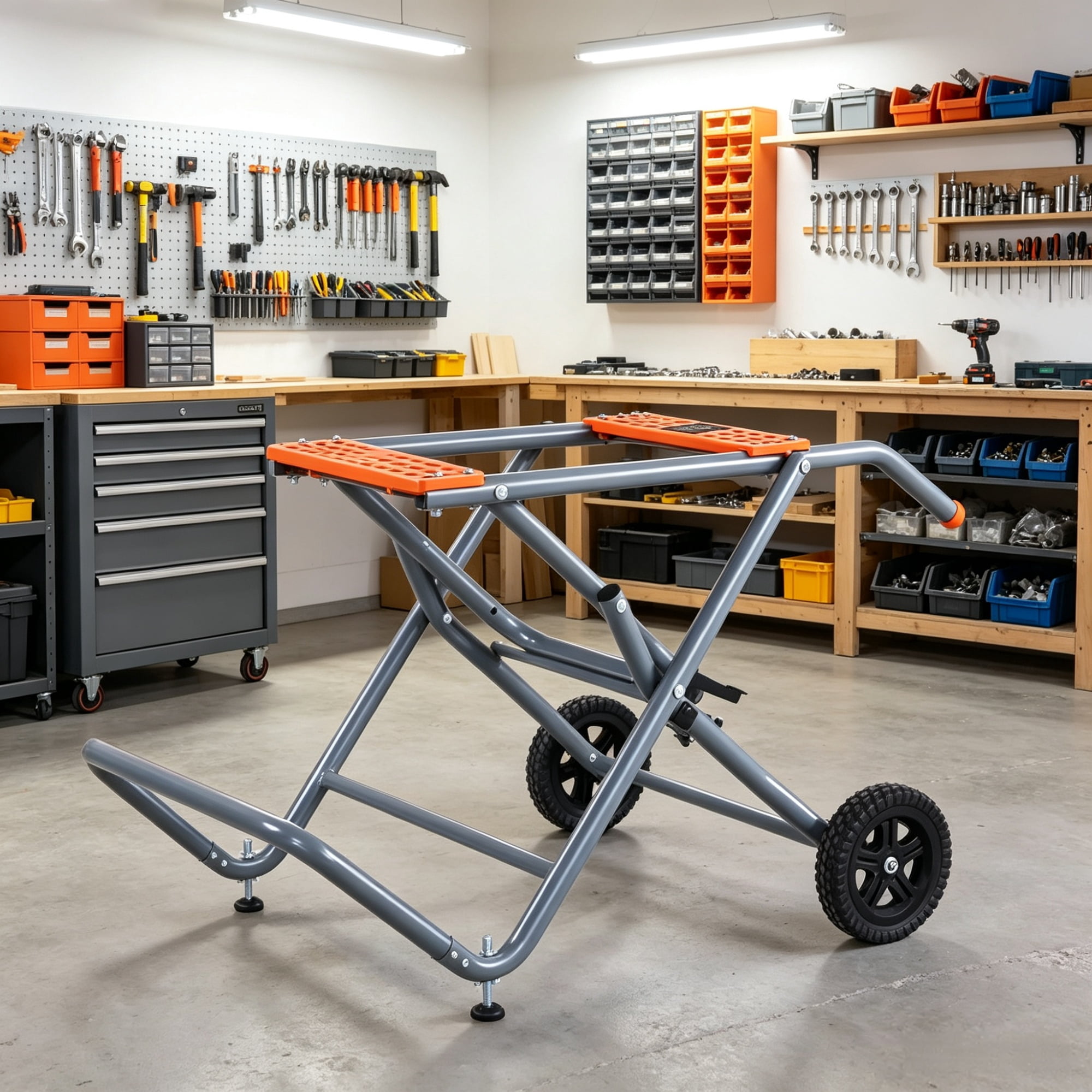 350 lbs Portable Table Saw Stand, Rolling Foldable Heavy Duty Construction with 8 Inch Rubber Wheels, Universal Fit for Most Table Saws, Easy Storage