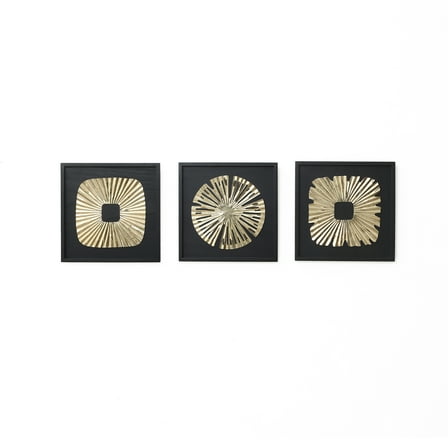 LuxenHome 3-Piece Modern Black & Gold Abstract Metal Wall Art Set, Contemporary Home Decor