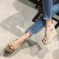 thumbnail image 6 of AXXD Beige Wedge Sandals for Women Summer One-line Heel Sandals Suede Solid Color Woven For Women, 6 of 6