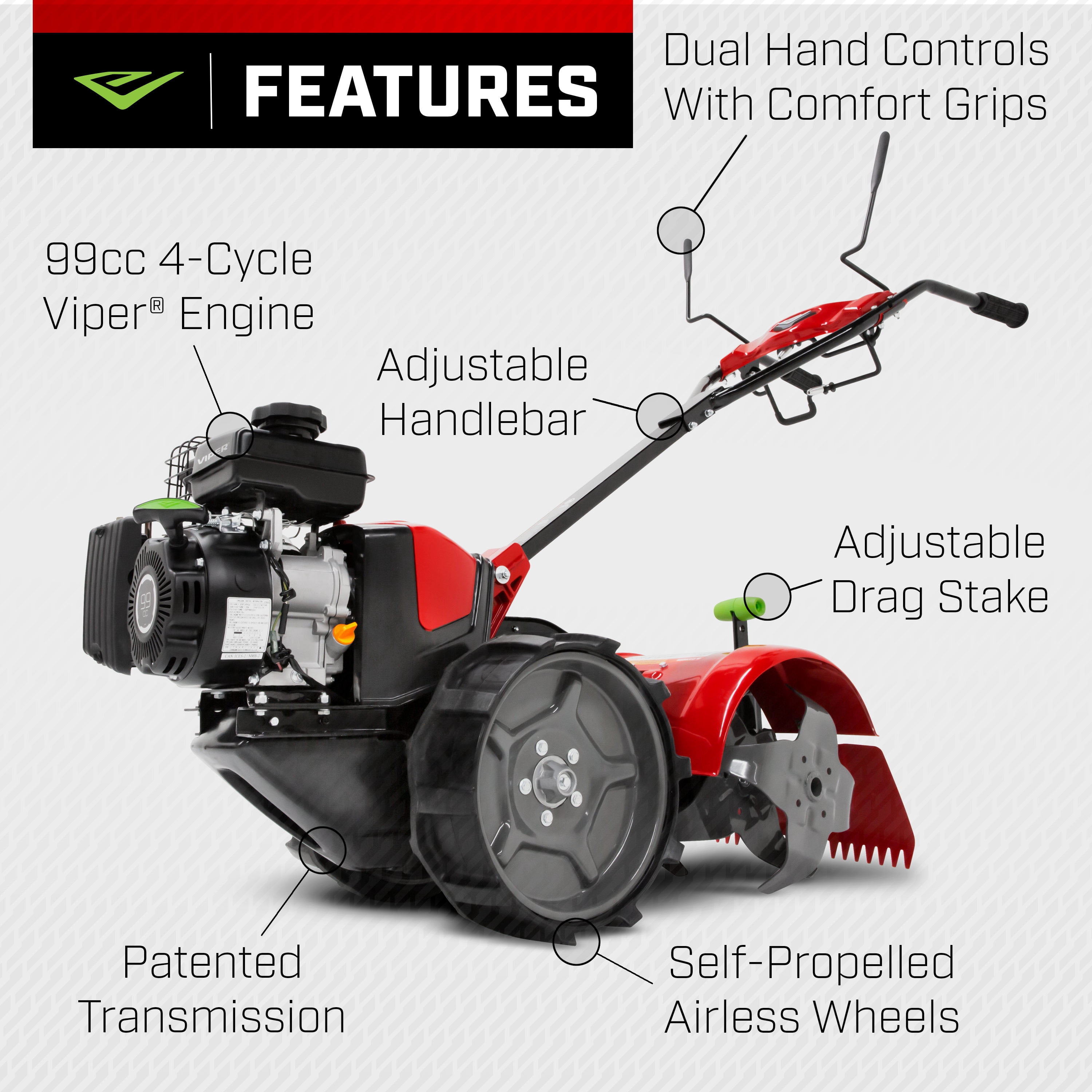 Earthquake 31285 Pioneer Dual Direction Rear Tine Tiller, Powerful 99cc 4-Cycle Viper Engine, Instant Reverse, Airless Wheels, 17” Tilling Width, 11” Tilling Depth, Frustration Free Shifting