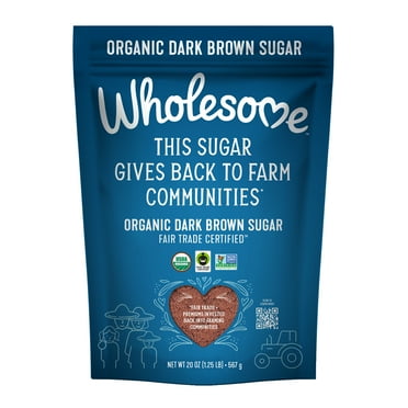 Wholesome Organic Fair Trade Dark Brown Sugar, 20oz Resealable Pouch, Great for Baking & Sweetening