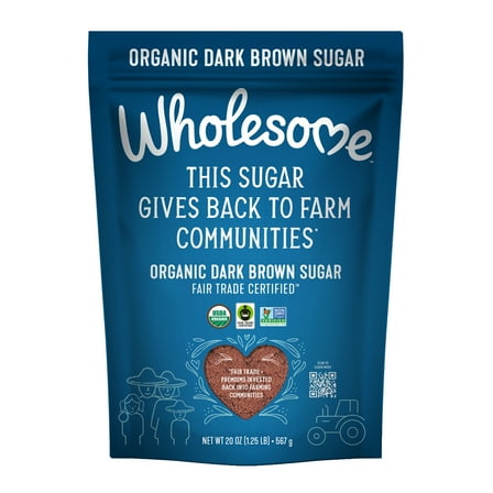 Wholesome Organic Fair Trade Dark Brown Sugar, 20oz Resealable Pouch, Great for Baking & Sweetening