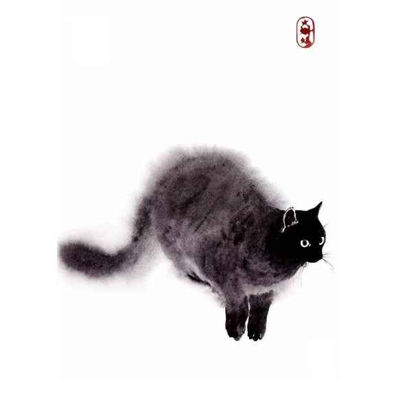 Watercolor Cats Painting Japanese Style Poster Black Cat Prints Canvas Printing Wall Art Picture for Living Room Home Decor Gift50 x 70 cm, frameless,SKU-12
