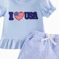 thumbnail image 4 of KPOPLK 6 9 12 18 24Months 3T 4T 5T 6T Toddler Baby Girl Clothes Summer Outfit Patchwork Short Sleeve T Shirt Tops and Stretch Casual Shorts Set(3-4Y,Blue), 4 of 4