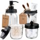 thumbnail image 1 of Amolliar Mason Jar Juego de accesorios de baño (4 piezas)  Dispensador de jabón de loción y soporte para hisopos de algodón y soporte para cepillo de dientes  Decoración rústica de casa de campo, ta, 1 of 1