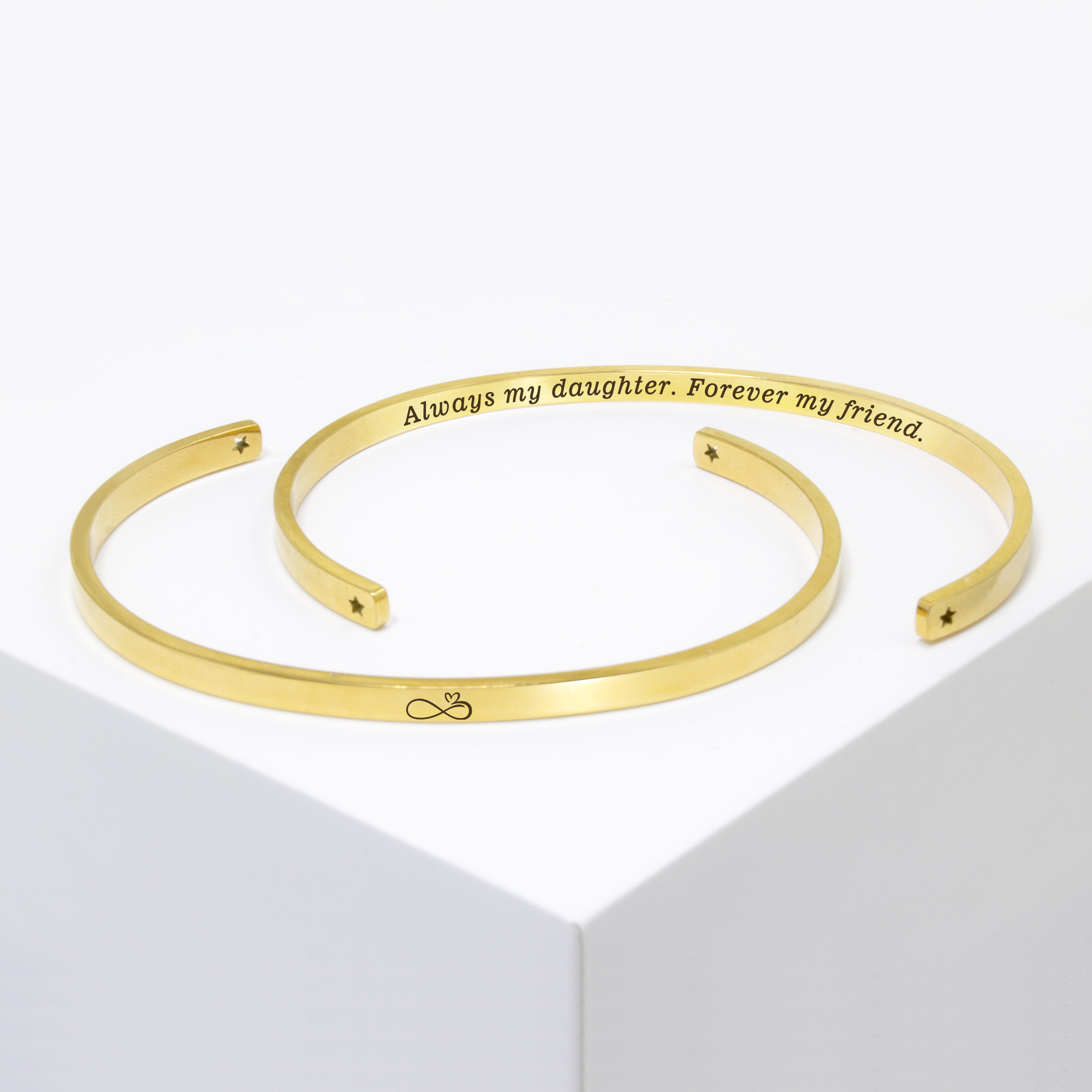 "Always my daughter…" Adjustable Gold Stainless Steel Cuff Bangle Mother's Day Gift Set