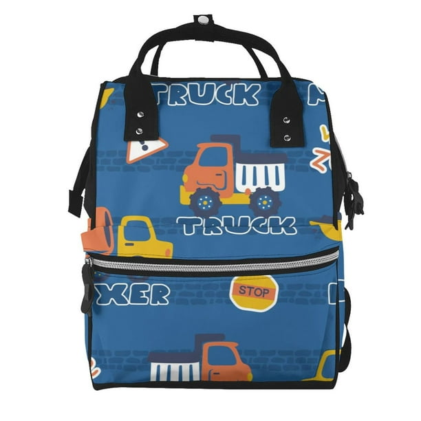 Fotbe Construction Vehicles Mochila Maternidad - Lona de Sarga Impermeable, Mochila de Pañales de Gran Capacidad con Múltiples Bolsillos y Correas Ajustables