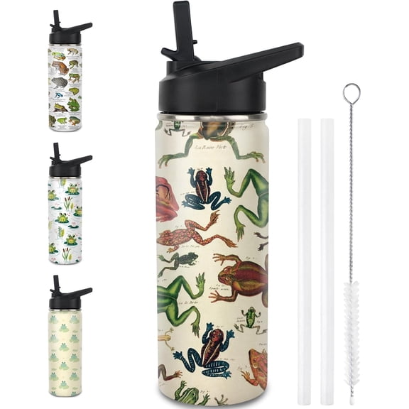 18oz Frog-Themed Insulated Stainless Steel Water Bottle with Straw, Leak-Proof Tumbler Cup, Cute Gift for Women Girls & Frog Lovers