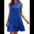 thumbnail image 1 of Vestido Corto Informal de Verano con Cuello Redondo y Volantes para Mujer, Sin Mangas y con Dobladillo Fruncido. Azul Real M, 1 of 8