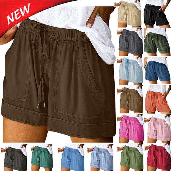 Tqyyweavej Women's Oversized Shorts Solid Color Straight Leg Stretchy Hot Pants Drawstring Casual Summer Shorts with Pockets S-5XL