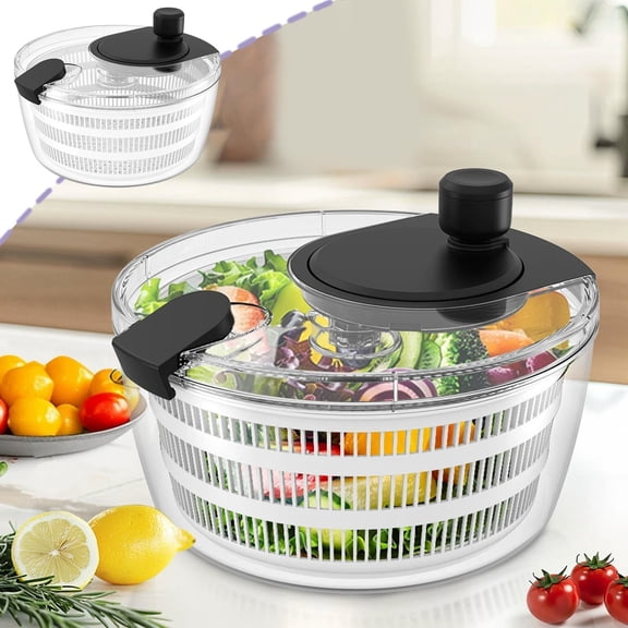 DAMAI 4.2 Quarts Large Capacity Manual Salad Spinner, Kitchen Vegetable and Fruit Dryer, Hand-Powered Dehydrator, BPA-Free