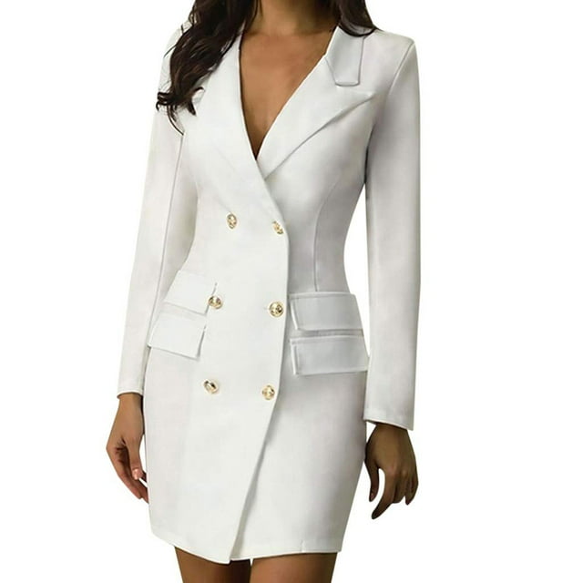 Vestido tipo blazer para mujer, elegante vestido tipo blazer de negocios con doble botonadura, otoño-invierno, tallas grandes, manga larga, escote en V, vestido tubo sexy, minivestido tipo