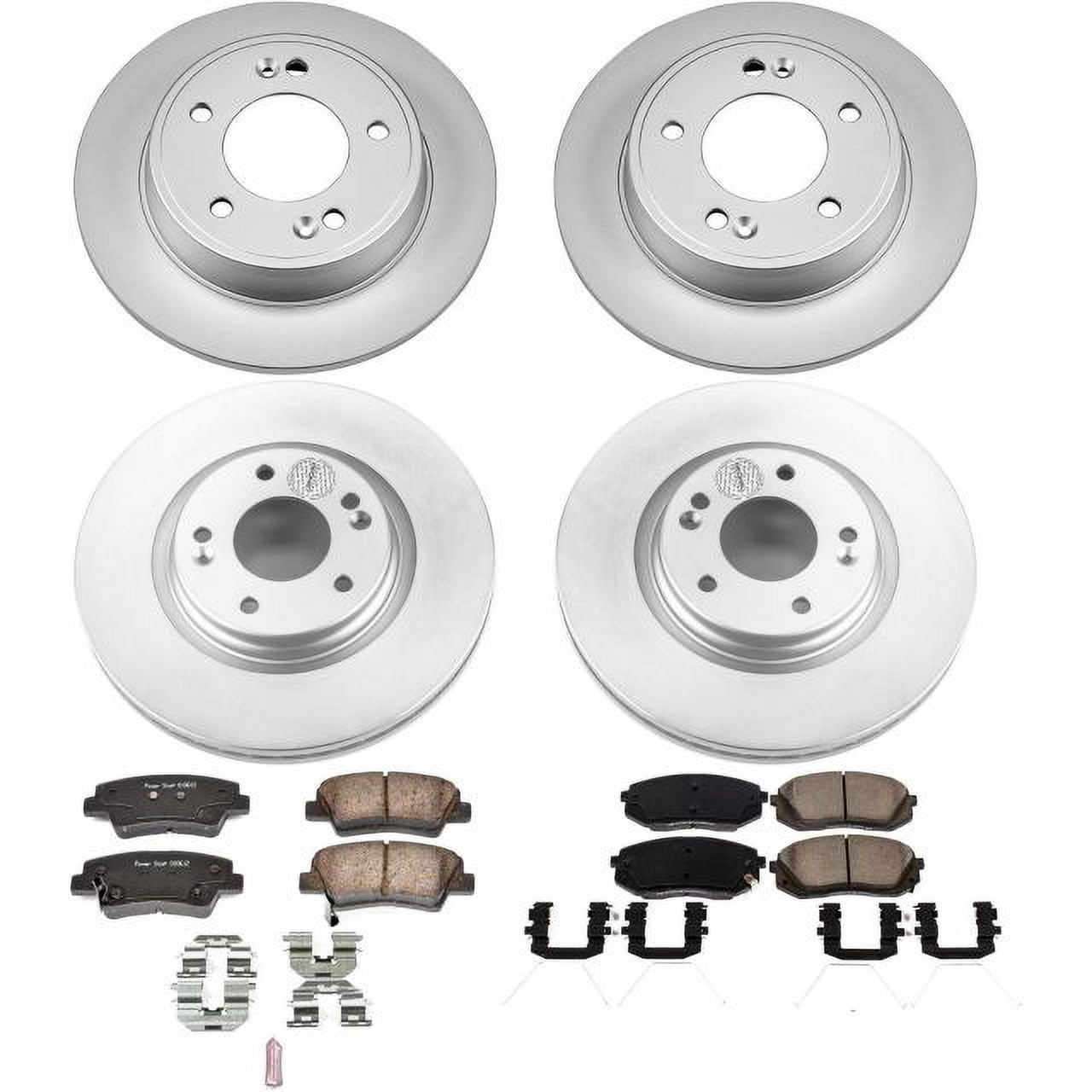 PowerStop Front and Rear Geomet Coated Brake Rotor and Pad Kit Fits: KIA Select Models CRK8012