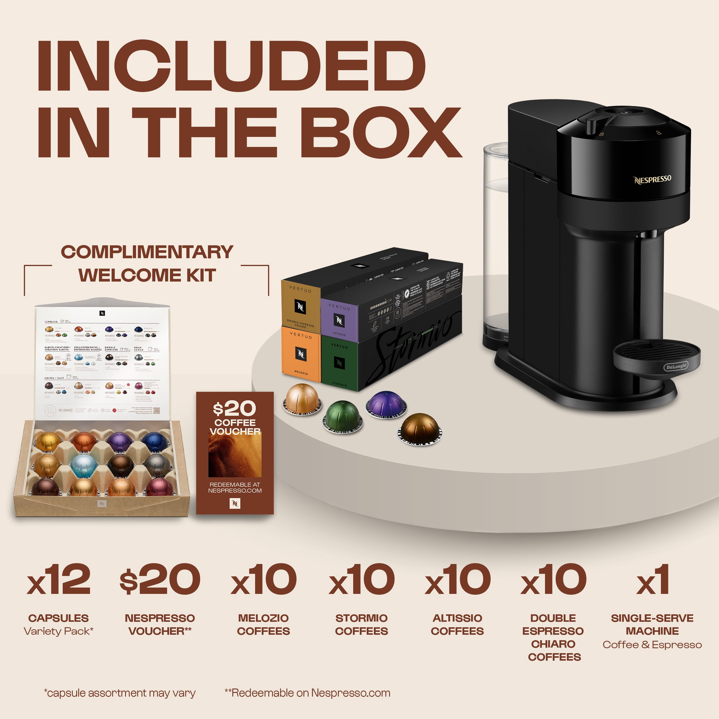 Nespresso Vertuo Next Coffee and Espresso Maker, Glossy Black, with Nespresso Vertuo Coffee Discovery Variety Pack 40 Count Bundle