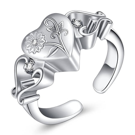 Personalize Stainless Steel Sun Flower Print Heart Urn Pendant Cremation Jewelry for Ashes Keepsake Memorial Jewelry Ring