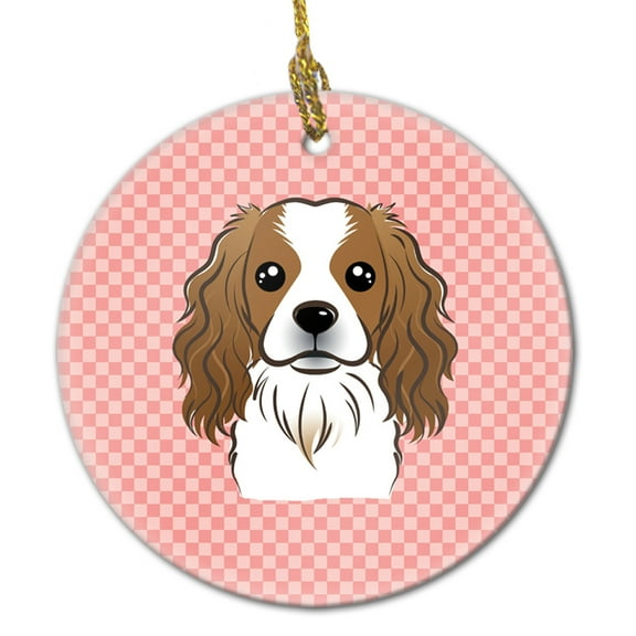 Carolines Treasures Checkerboard Pink Cavalier Spaniel Ceramic Ornament 3 in multicolor