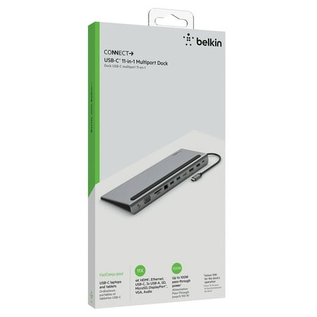 Belkin - 11-in-1 USB C Hub with 4K HDMI, DP, VGA, 100W PD Docking Station for MacBook Pro, Air, and more - Gray