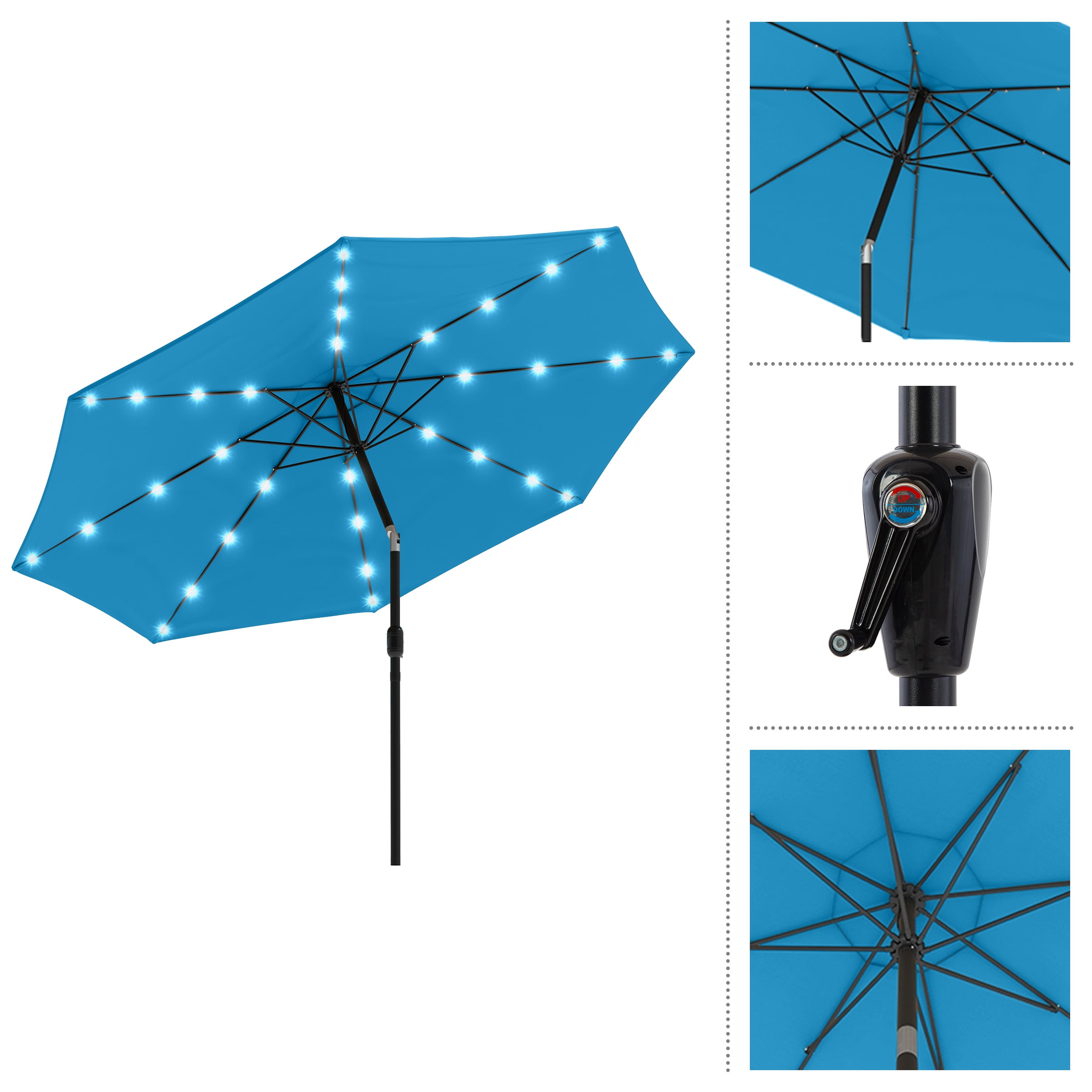 Pure Garden 10 ft Patio Umbrella with LED Solar Lights and UV 30+, Blue